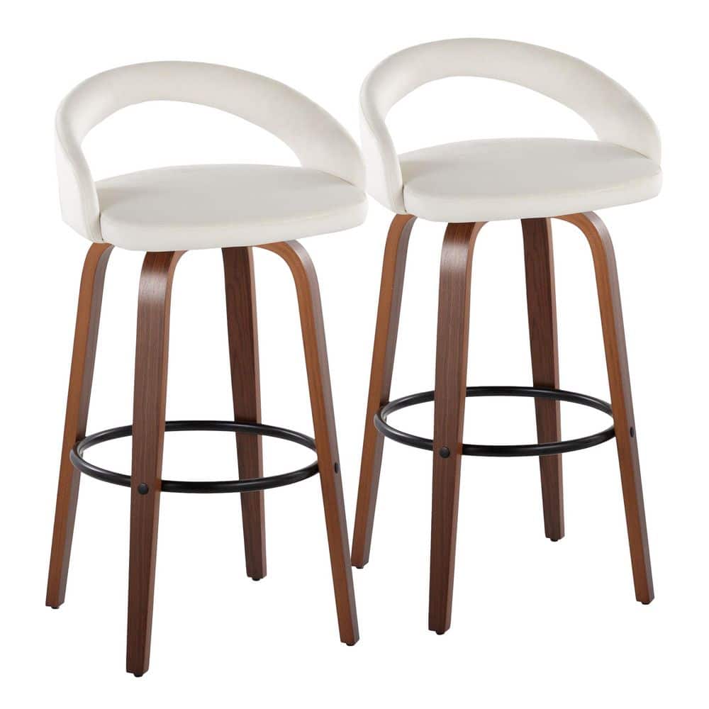 Grotto Upholstered 29 in. Walnut Wood and White Velvet Fabric Fixed-Height Bar Stool (Set of 2) price history on PriceWatchPro
