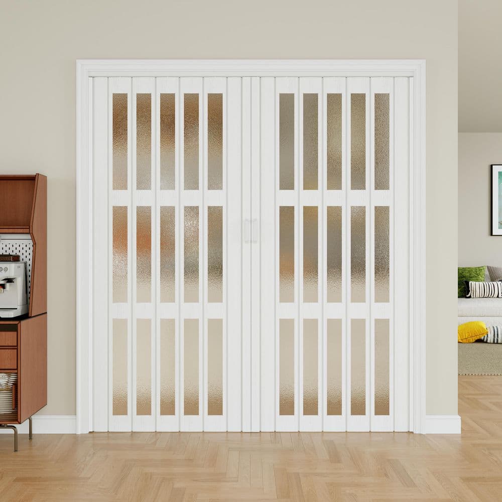 72 in. x 80 in. White Dual 3-Lite PVC Accordion Door with Frosted Acrylic Glass with Installation Hardware price history on PriceWatchPro