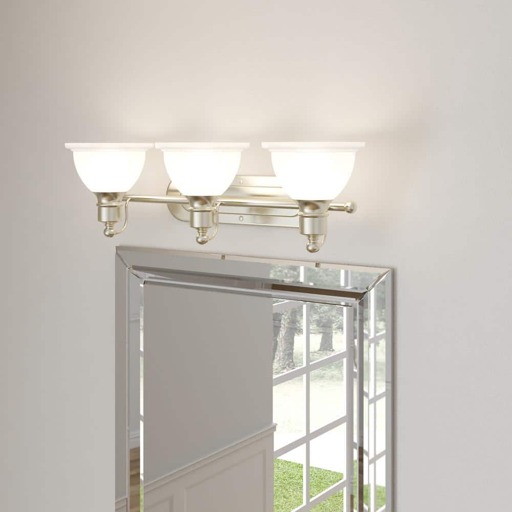 Madison Brushed Nickel 3-Light Wall Sconce with White Etched Glass