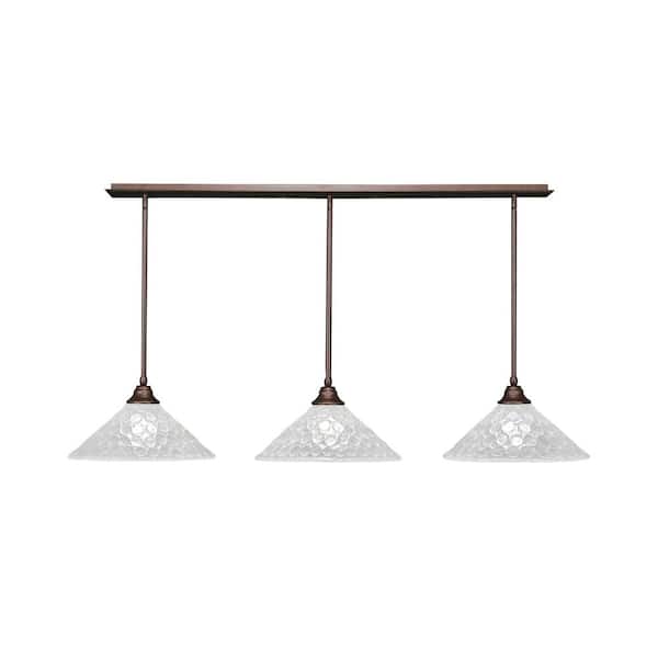 Unbranded Livingston 100-Watt 3 Light Bronze Linear Pendant Light with 16 in. Italian Bubble Glass Shades No Bulbs Included