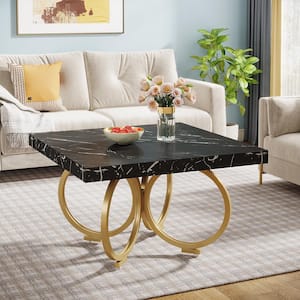 Allan 31.5 in. Black and Gold Square Engineered Wood Coffee Table