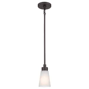 Erma 7.5 in. 1-Light Olde Bronze Shaded Traditional Kitchen Mini Pendant Light with Satin Etched Glass