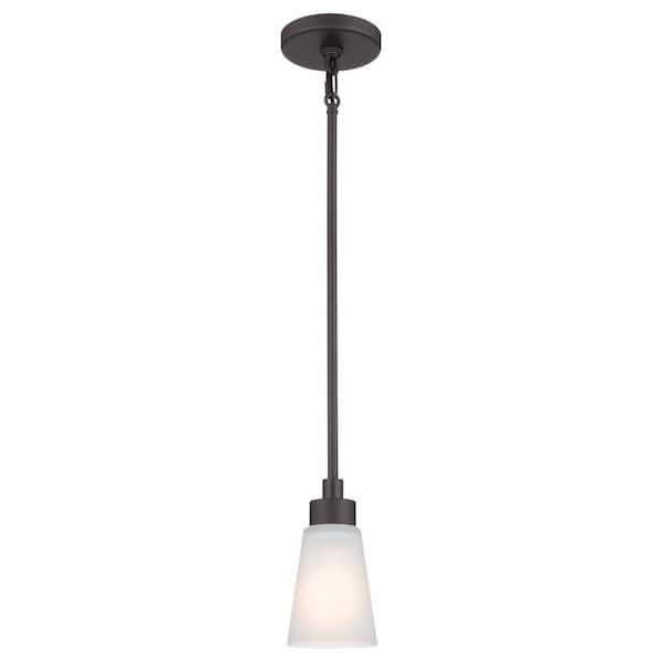 KICHLER Erma 7.5 in. 1-Light Olde Bronze Shaded Traditional Kitchen Mini Pendant Light with Satin Etched Glass