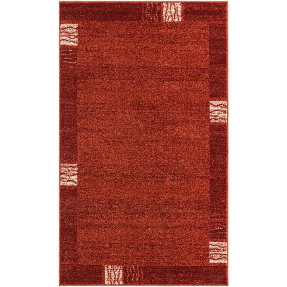 Red Geometric Tufted Washable Rectangular Area Rug