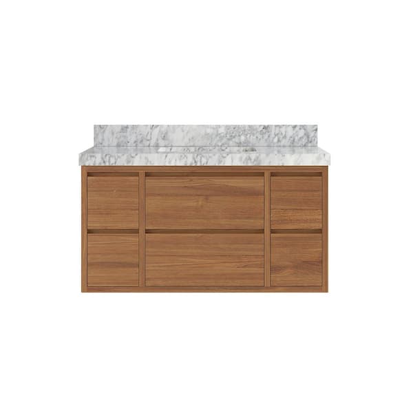 Willow Collections Madison Float 42 in. W x 22 in. D x 36 in. H Single Sink Bath Vanity in Dark Natural with 2 in. Carrara Marble Top