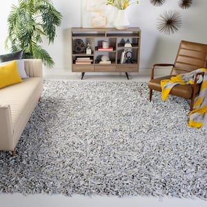 Leather Shag Gray/White 6 ft. x 9 ft. Solid Area Rug