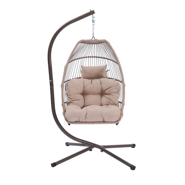 maocao hoom 42 in. D x 39 in. W Wicker Patio Swing Chair Hanging Egg Chair with Beige Cushions