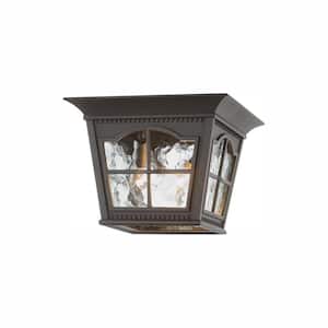 Loridan Square 3-Light Black Outdoor Flush Mount Light with Clear Water Glass