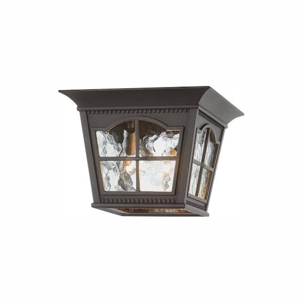 Home Decorators Collection Loridan Square 3-Light Black Outdoor Flush Mount Ceiling Light Fixture with Clear Water Glass