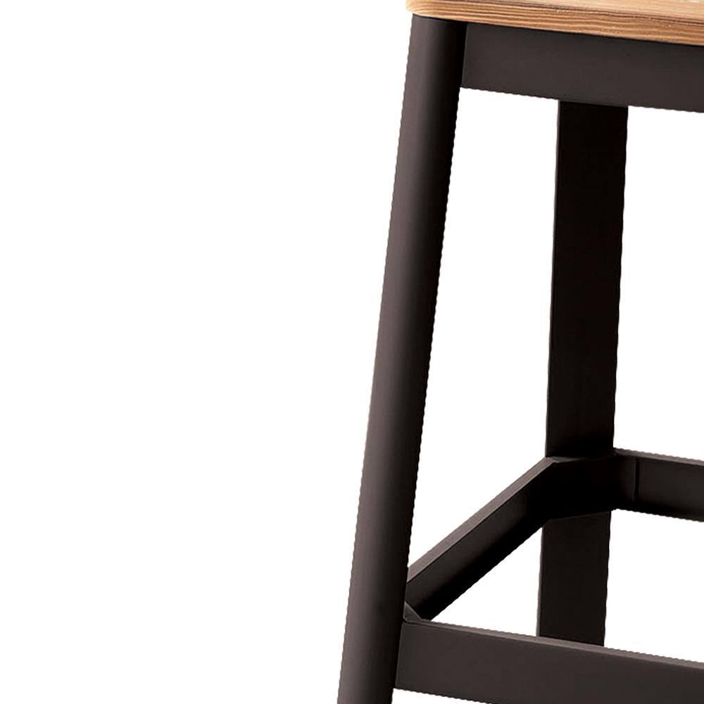 Natural Pine & Black Metal 30" Backless Bar Stool