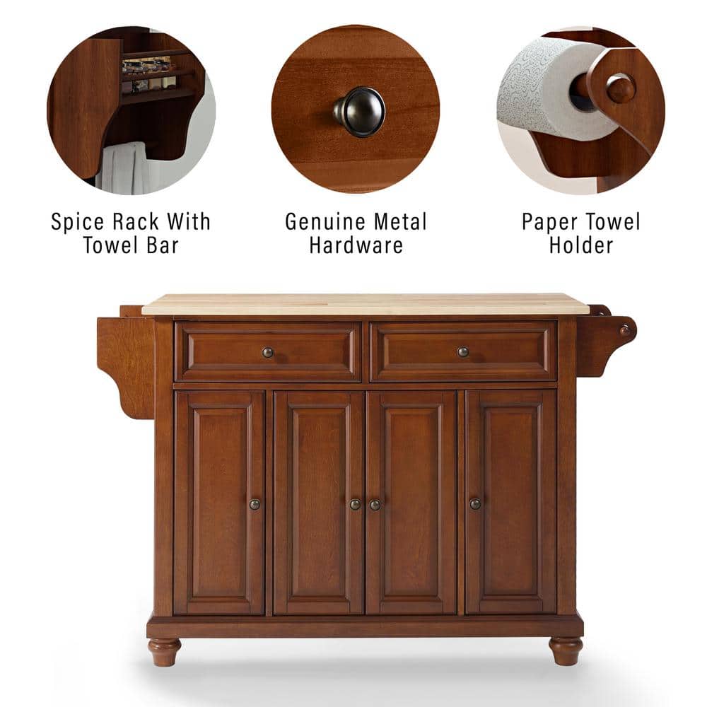 Cambridge Cherry Finish Kitchen Island with Natural Wood Top