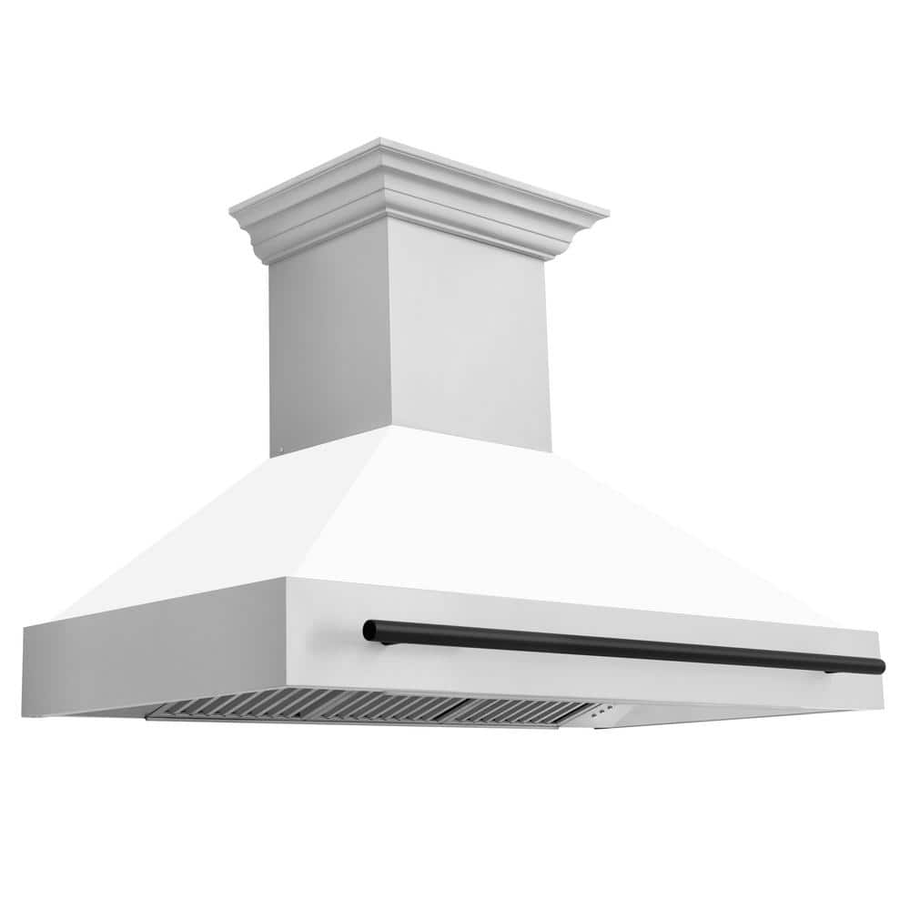 ZLINE Kitchen and Bath Autograph Edition 48 in. 700 CFM Ducted Vent Wall Mount Range Hood in Stainless Steel, White Matte &amp; Matte Black, Brushed 430 Stainless Steel/ White Matte/ Matte Black