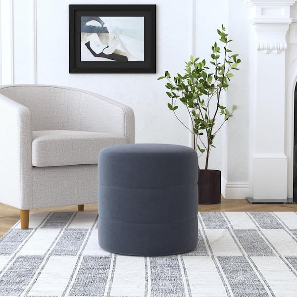 Homepop Blue Velvet Round Ottoman