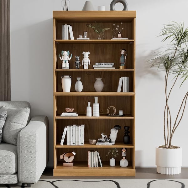 Lirago 62 in. Tall Natural Color Wood 4-Shelf Standard Bookcase with Adjustable Shelves