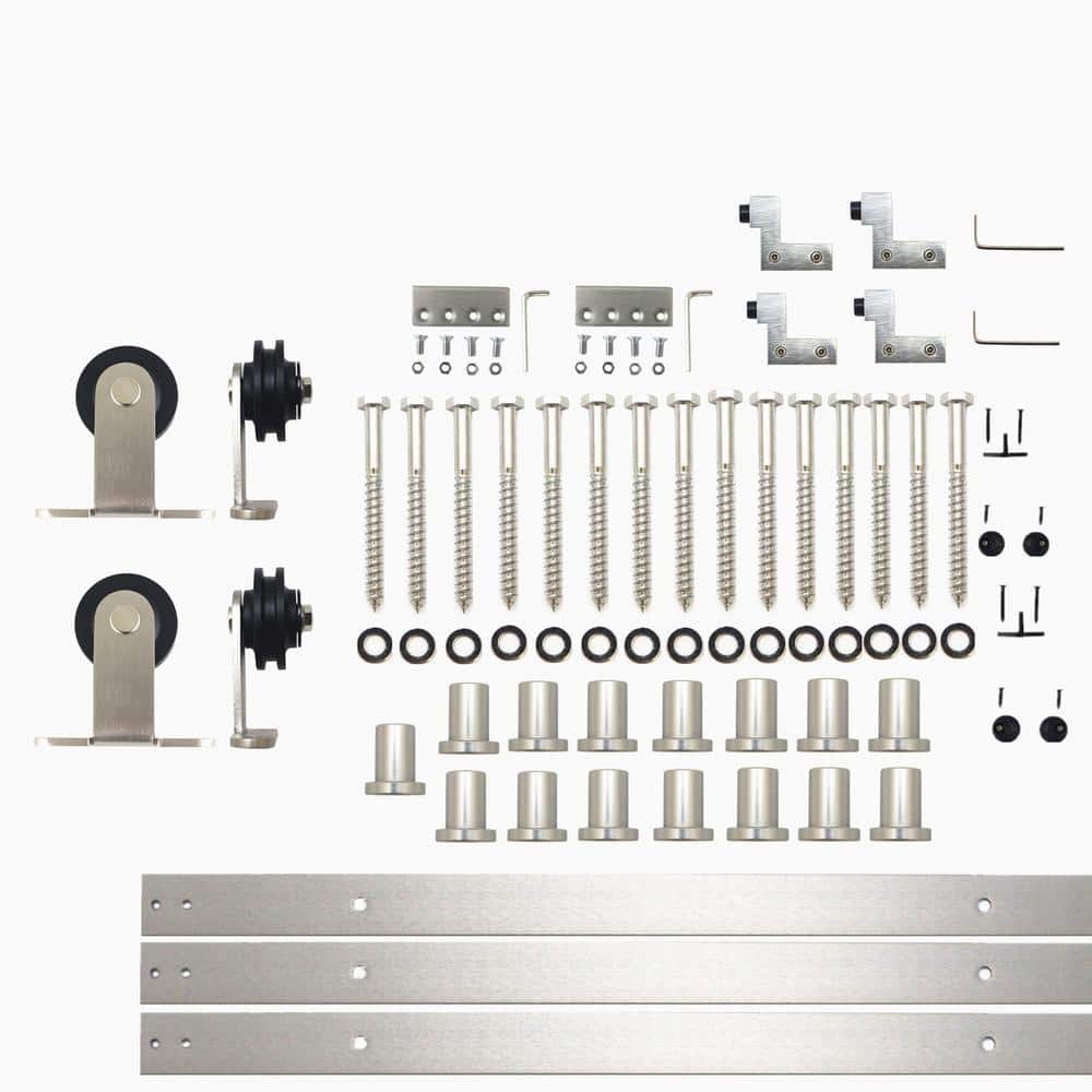 18 ft./216 in. Brushed Nickel Non-Bypass Sliding Barn Door Hardware Kit T-Shape Design Roller for Double Doors price history on PriceWatchPro