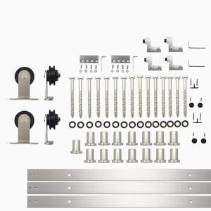 18 ft./216 in. Brushed Nickel Non-Bypass Sliding Barn Door Hardware Kit T-Shape Design Roller for Double Doors