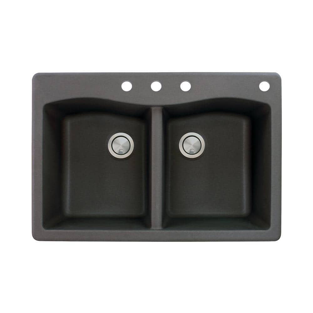 UPC 608197158711 product image for Aversa Drop-in Granite 33 in. 4-Hole Equal Double Bowl Kitchen Sink in Black | upcitemdb.com