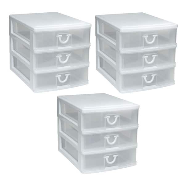 GRACIOUS LIVING Clear Mini 3 Drawer Desk Organizer with White Finish, 3-Pack