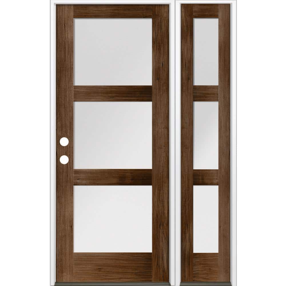 50 in. x 80 in. Modern Hemlock 3-Lite Right-Hand/Inswing Frosted Glass Provincial Stain Wood Prehung Front Door price history on PriceWatchPro