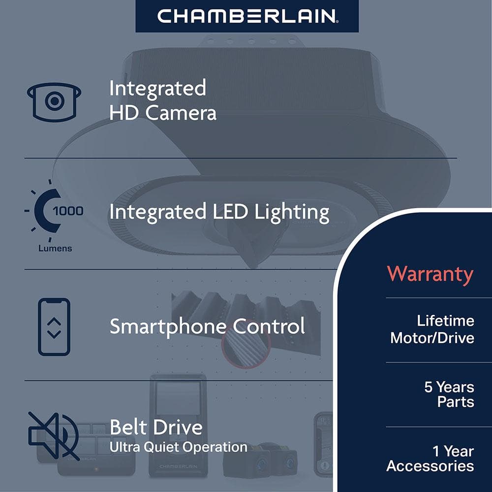 Chamberlain 3/4 HP Black and White Belt Drive Smart Garage Door Opener