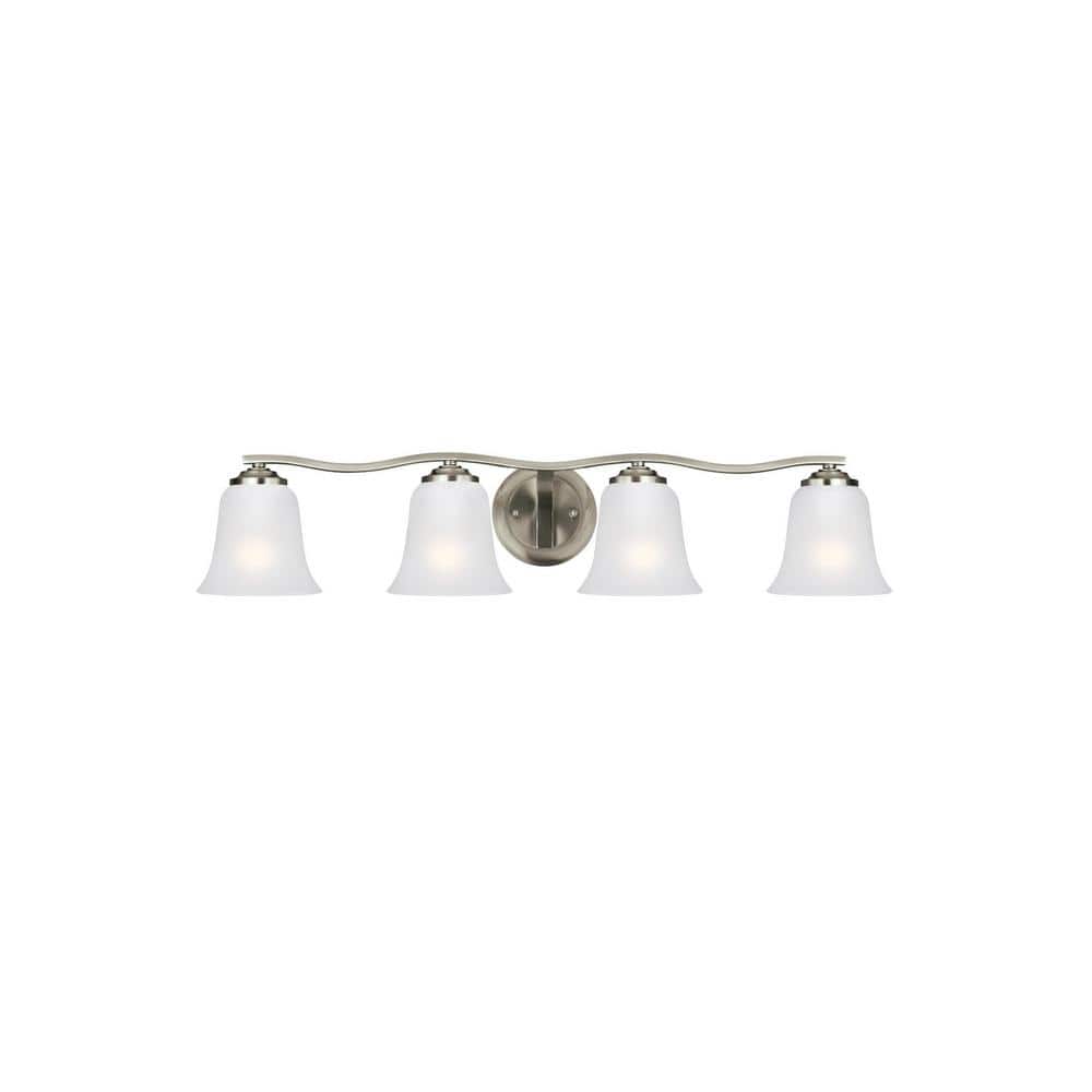 Brushed Nickel 4-Light Vanity Fixture with Satin Etched Glass Shades