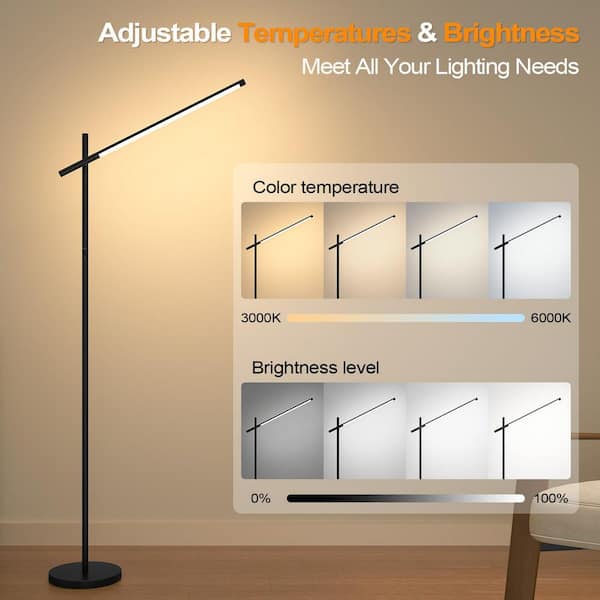 BIBIVIS 67 in. 360° Black Rotating Head Standard LED Corner Floor