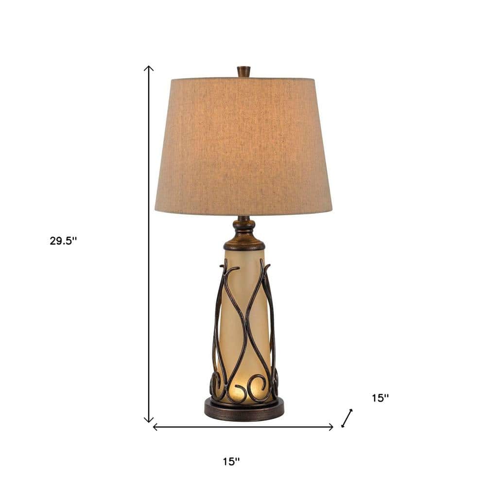 30" Bronze Metal Bedside Table Lamp with Linen Empire Shade