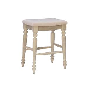 Marino 25 in. Antique White Backless Wood Counter Stool with Fabric Seat