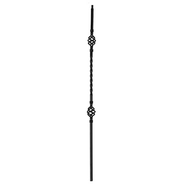 arteferro 47 in. x 1/2 in. x 1/2 in. Square Bar Dual Basket Single Center Twist Forged Raw Wrought Iron Baluster