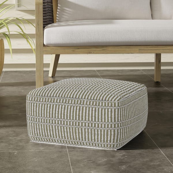 Safford Natural/Travertine/White Recycled Polyester Square 20 in. Boho Outdoor/Indoor Pouf, Assembled