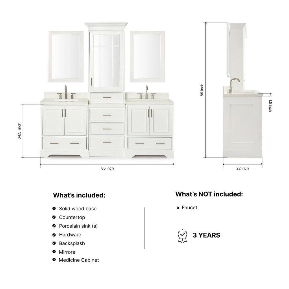 White Double Sink Vanity Set with Quartz Countertop and Mirrors