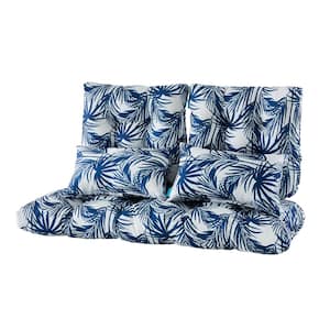 Outdoor Loveseat Bench Cushions with 2 Lumbar Pillows Set of 5 Wicker Tufted Cushions for Patio Furniture in Blue Leaf