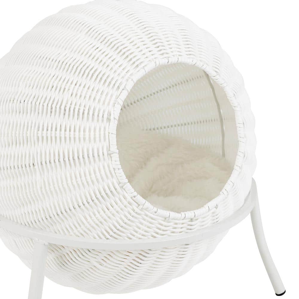 Nala White Wicker Cat Condo with Plush Cushion