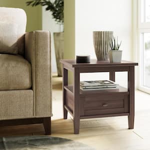 Warm Shaker 20 in. Wide Rectangle Solid Wood End Table in Warm Walnut Brown