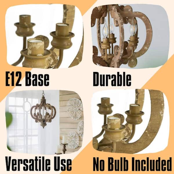 Vintage Series 6-Light Beige Brown with Classic Curves Farmhouse Scroll Oval Chandelier for Dining Room and Entryway
