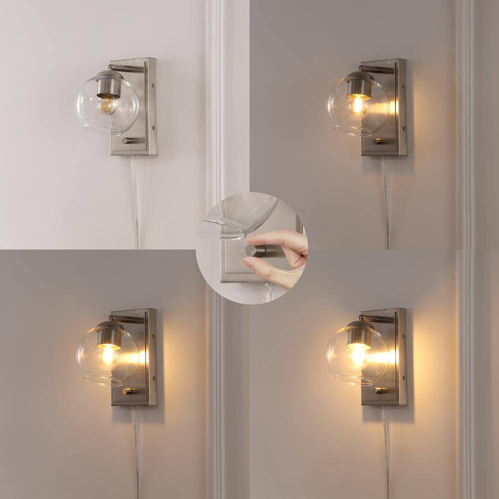 Nickel 1-Light Adjustable Glass Globe Wall Sconce