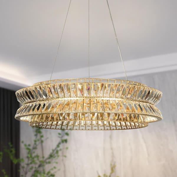 1-Light Integrated LED Gold Wagon Wheel Chandelier for Dining Room