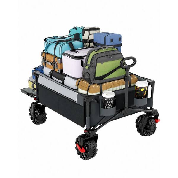 21.2 cu. ft. Steel Bin Garden Cart Collapsible Folding Wagon with All-Terrain Wheels, Tailgate, Cargo Net