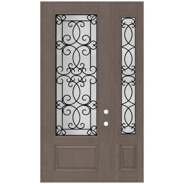 Steves & Sons Regency 51 in. x 96 in. 3/4Lite Georgian Decorative Glass RHOS Ashwood Mahogany Fiberglass Prehung Front Door w/12 in.SL