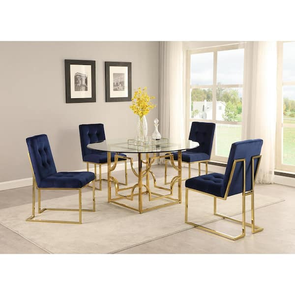 Barbosa Blue/Gold Velvet Side Chairs (Set of 2)