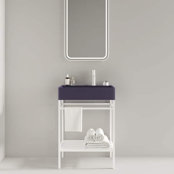 24 in. Freestanding White Bath Vanity with Purple Ceramic Top and Purple Ceramic Basin