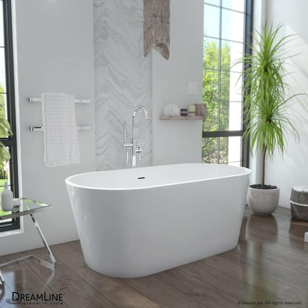 DreamLine Enigma 59 in. x 29 in. Freestanding Acrylic Soaking Bathtub with Center Drain in Polished Brass
