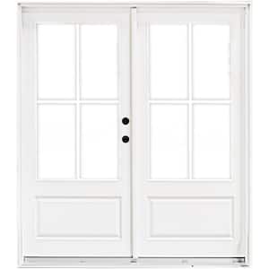 60 in. x 80 in. Fiberglass Smooth White Left-Hand Inswing Hinged 3/4-Lite Patio Door with 4-Lite GBG