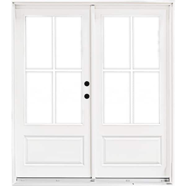 MP Doors 60 in. x 80 in. Fiberglass Smooth White Left-Hand Inswing Hinged 3/4-Lite Patio Door with 4-Lite GBG