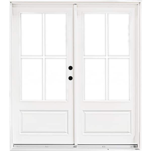 MP Doors 72 in. x 80 in. Fiberglass Smooth White Left-Hand Inswing Hinged 3/4-Lite Patio Door with 4-Lite GBG