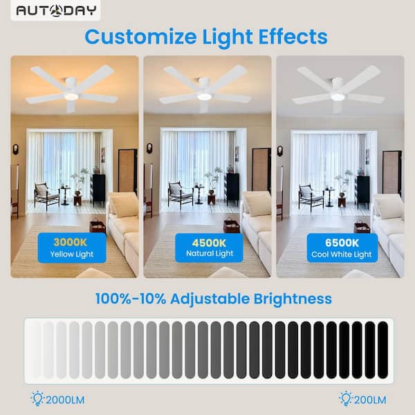 ZXXC 52 in. Indoor/Outdoor White Downrod Mount Ceiling Fan with