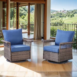 Seagull Collection Swivel Wicker Outdoor Rocking Chair Furniture with Deep Seat and CushionGuard Blue Cushions