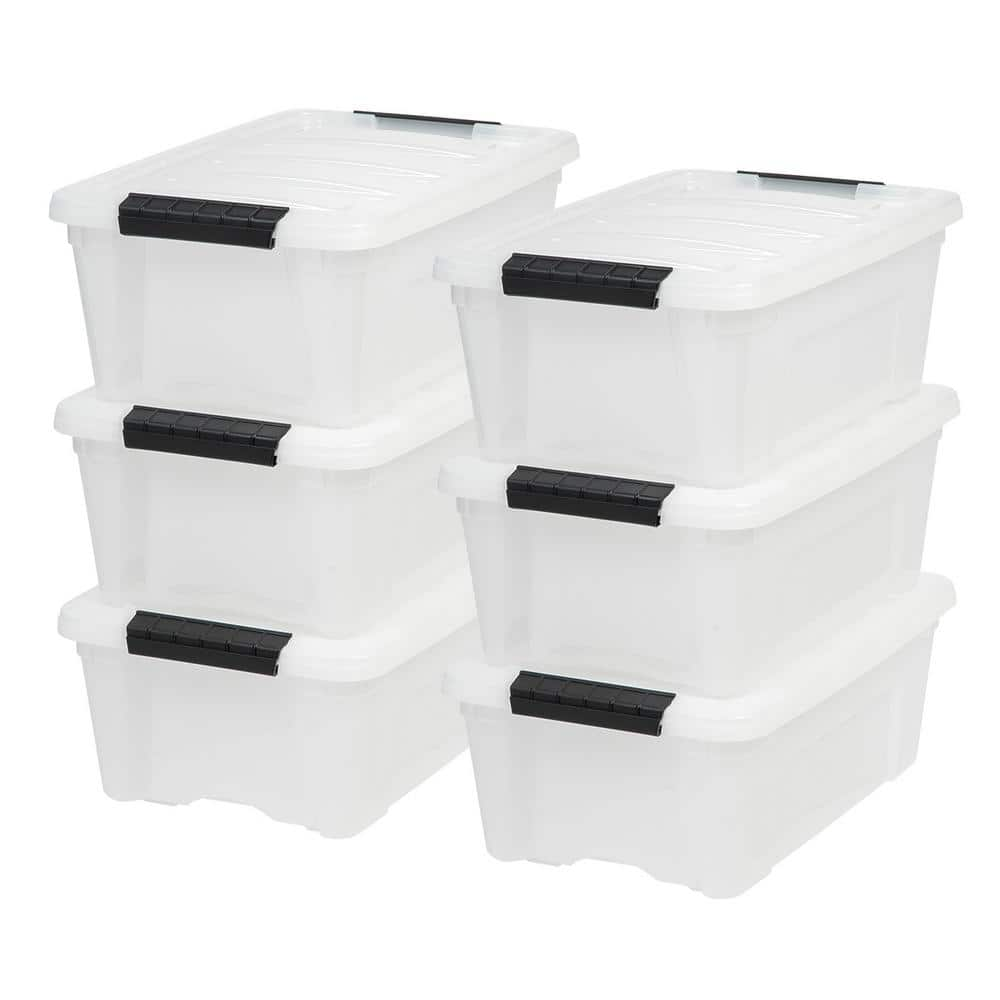  IRIS USA 6Pack 12qt Stackable Plastic Storage Bins with Lids  and Latching Buckles, Pearl : Everything Else