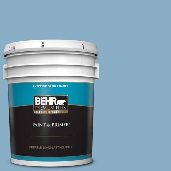 BEHR PREMIUM PLUS 5 gal. #S500-4 Chilly Blue Satin Enamel Exterior Paint & Primer