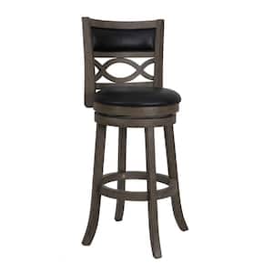 39 in. Gray and Black Low Back Wood Frame Barstool with Faux Leather Seat